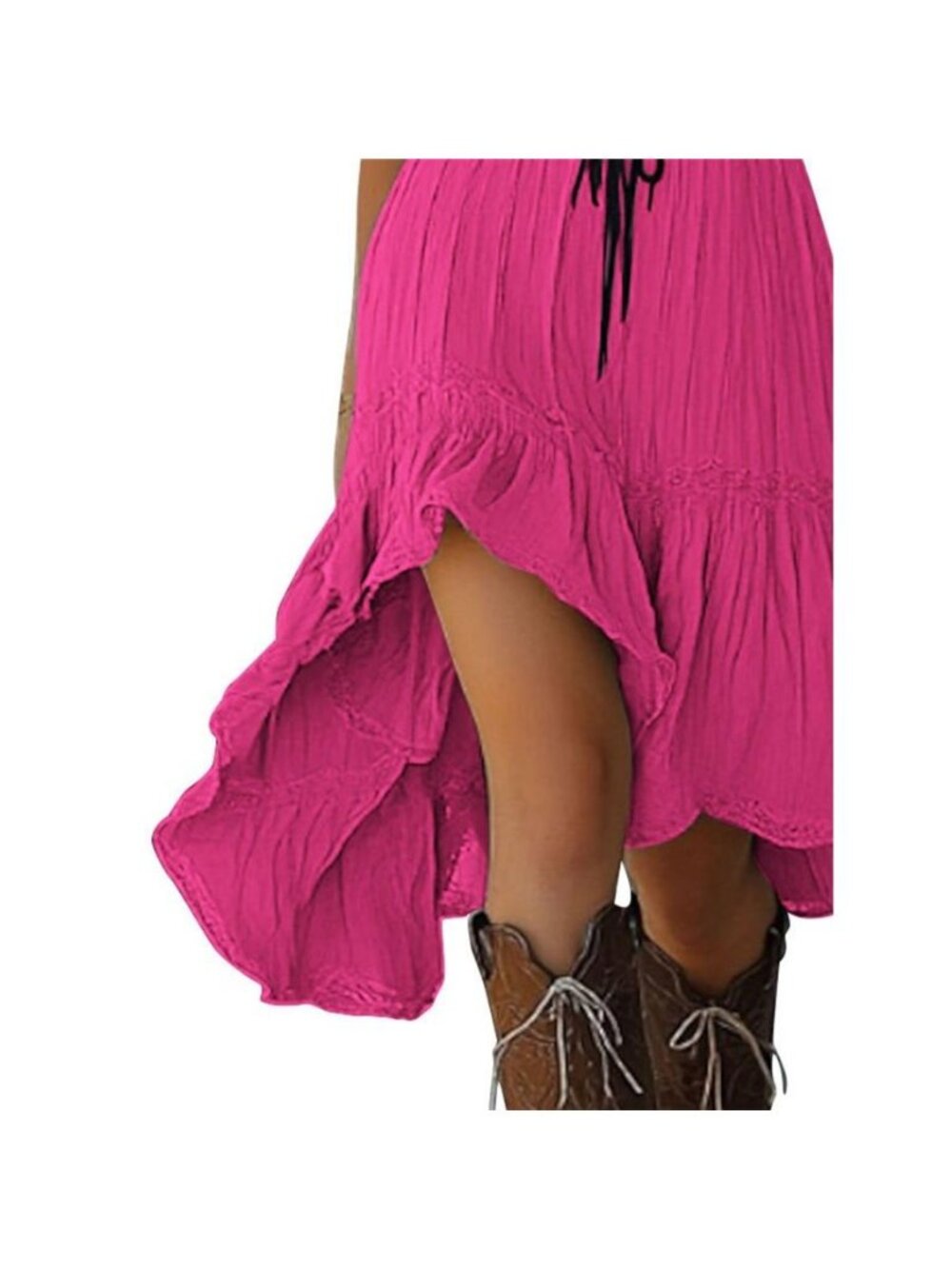 Lace-Up Front High-Low Ruffle Hem Dress - Picture 16 of 16
